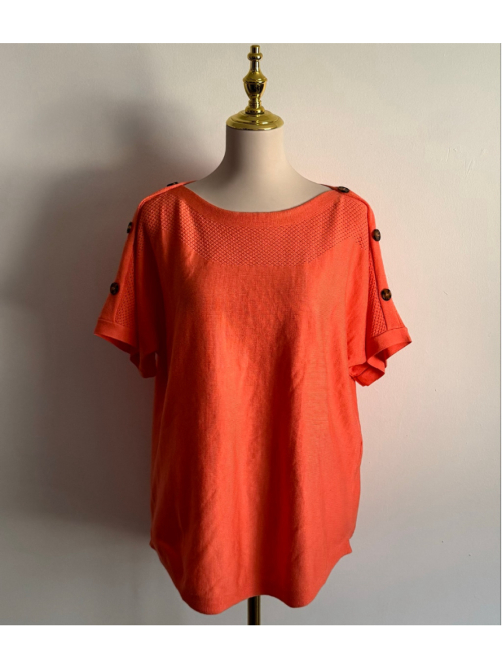 Women's Cable & Gauge Short Sleeve Knit Top Orange Size L